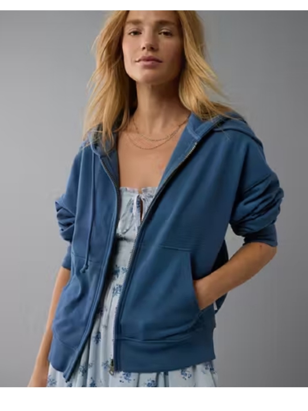 NWT AE American Eagle Fleece Zip-Up Hoodie Hooded Sweatshirt Small S Blue